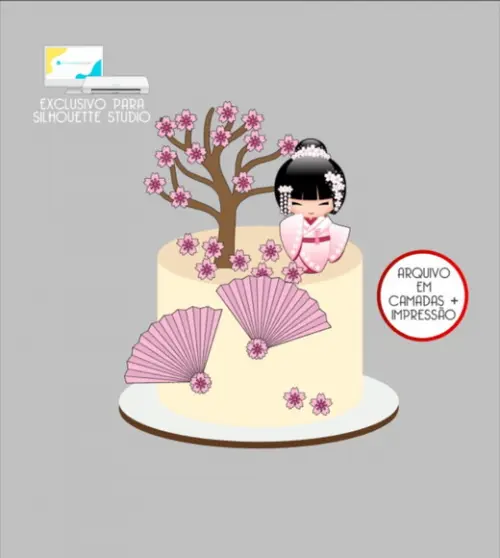 3609 - Arquivo Topo de Bolo Kokeshi Japonesa Oriental