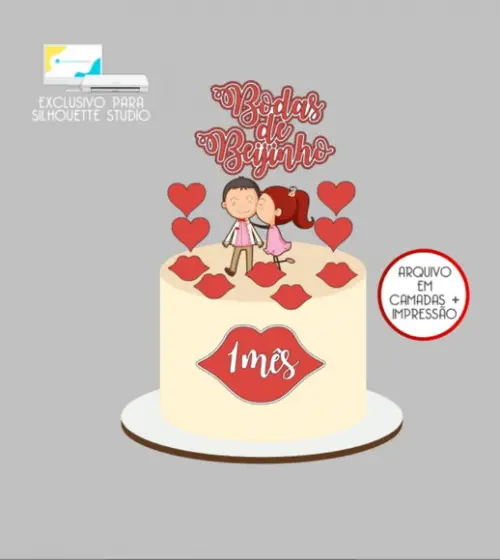 3607 - Arquivo Topo de Bolo Casamento Bodas de Beijinho