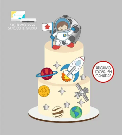3620 - Arquivo Topo de Bolo Astronauta Planetas