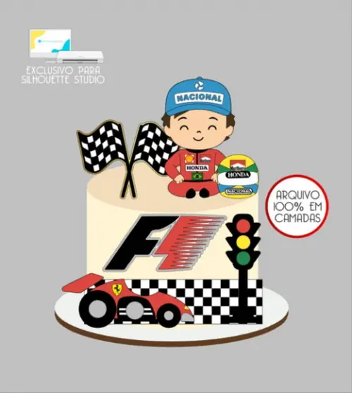 3632 - Arquivo Topo de Bolo Fórmula 1 Ferrari Senninha