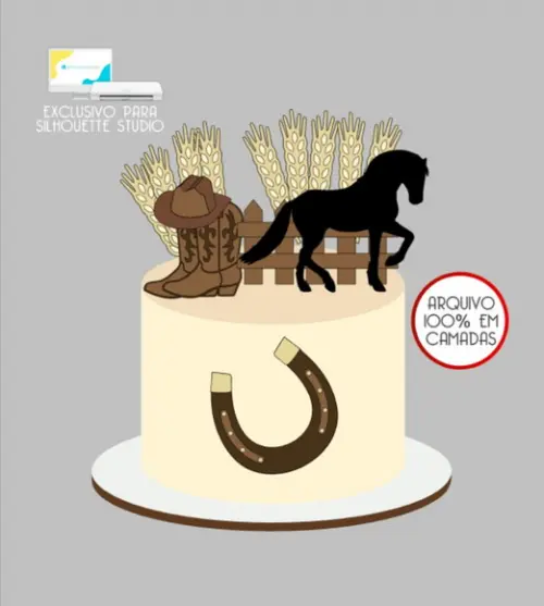 3629 - Arquivo Topo de Bolo Cavalo Fazenda