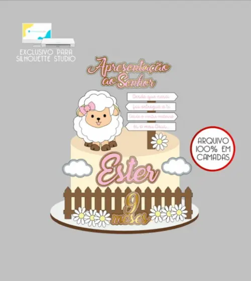 3640 - Arquivo Topo de Bolo Ovelhinha de Jesus