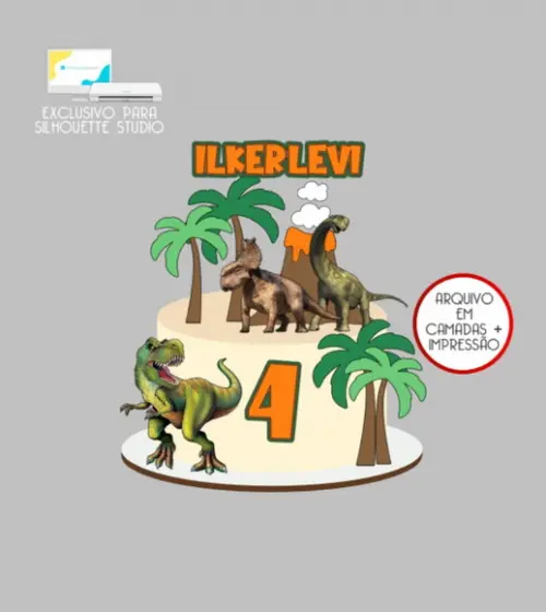 3649 - Arquivo Topo de Bolo Dinossauro Jurassic Park