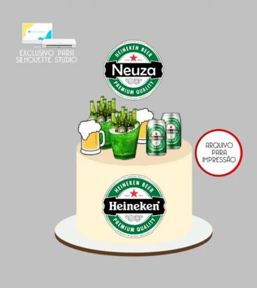 3645 - Arquivo Topo de Bolo Boteco Cerveja Heineken
