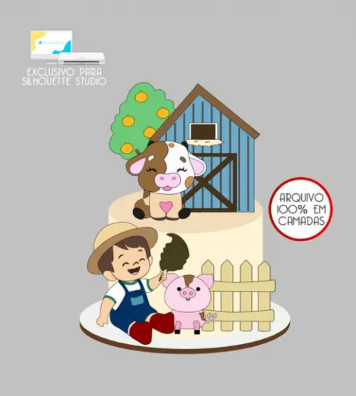 3674 - Arquivo Topo de Bolo Fazendinha Menino