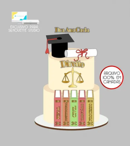 3676 - Arquivo Topo de Bolo Formatura Direito Livros