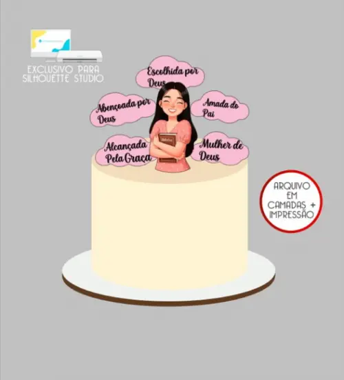 3683 - Arquivo Topo de Bolo Evangélico Mulher de Fé