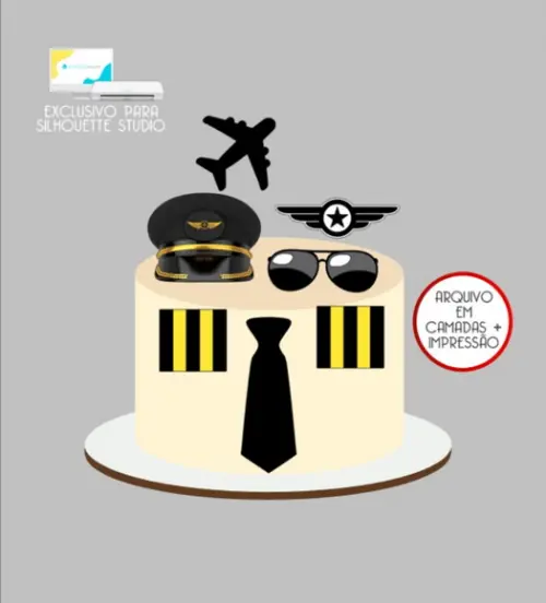 3688 - Arquivo Topo de Bolo Piloto Aviador Avião