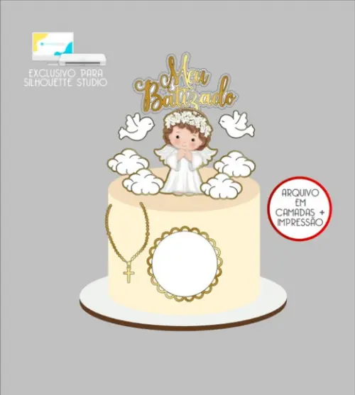 3723 - Arquivo Topo de Bolo Batizado Anjinha Menina