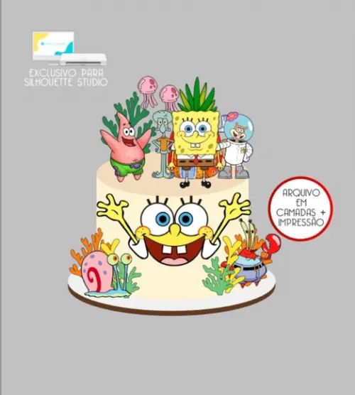 3725 - Arquivo Topo de Bolo Bob Esponja