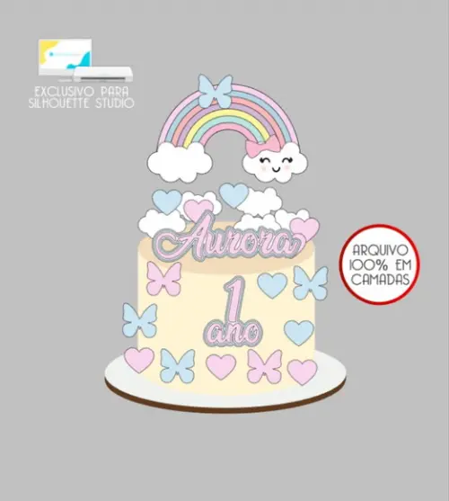 3739 - Arquivo Topo de Bolo Chuva de Benção Arco-íris