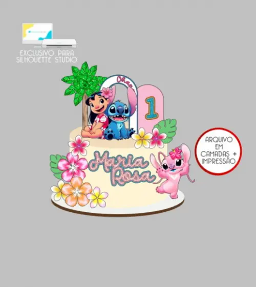 3756 - Arquivo Topo de Bolo Lilo e Stitch Angel