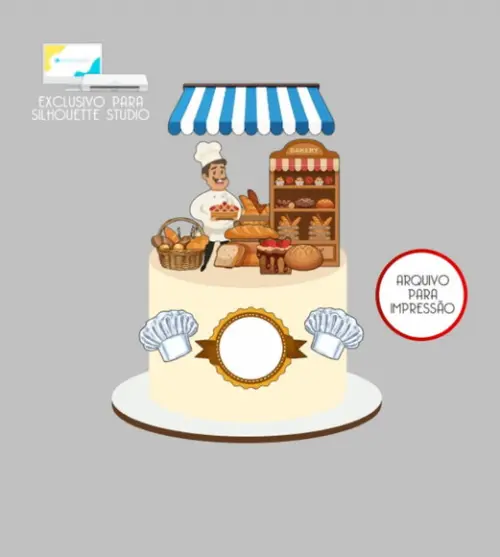 3755 - Arquivo Topo de Bolo Padeiro Pão Padaria