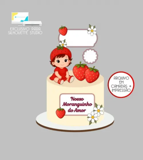 3752 - Arquivo Topo de Bolo Menina Morango Baby