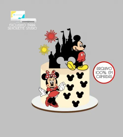 3765 - Arquivo Topo de Bolo Minnie e Mickey