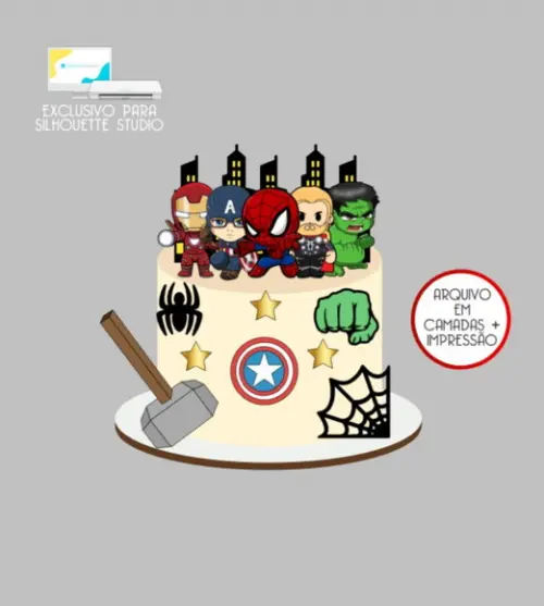 3763 - Arquivo Topo de Bolo Vingadores Baby Super Heróis