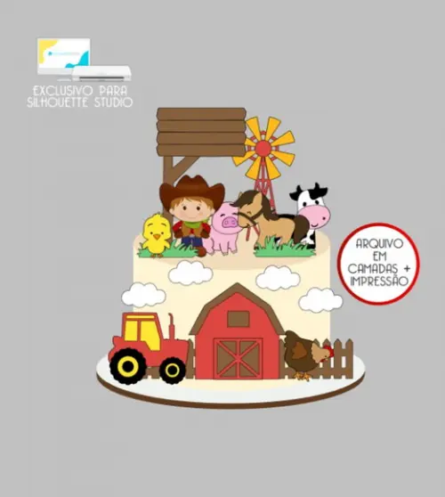 3772 - Arquivo Topo de Bolo Fazendinha Menino
