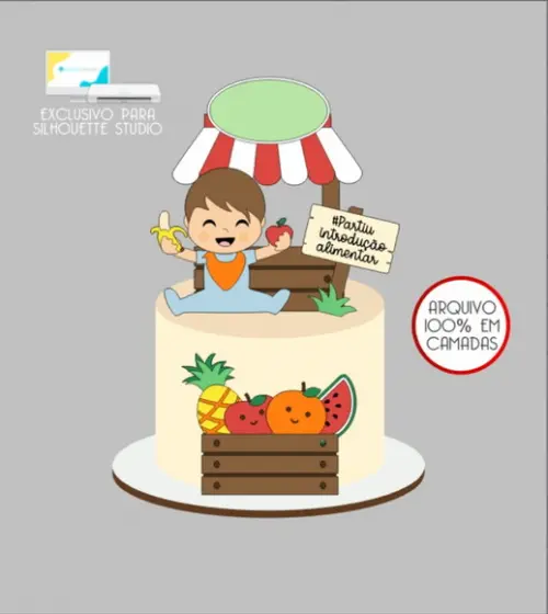 3792 - Arquivo Topo de Bolo Frutinhas Frutas Menino