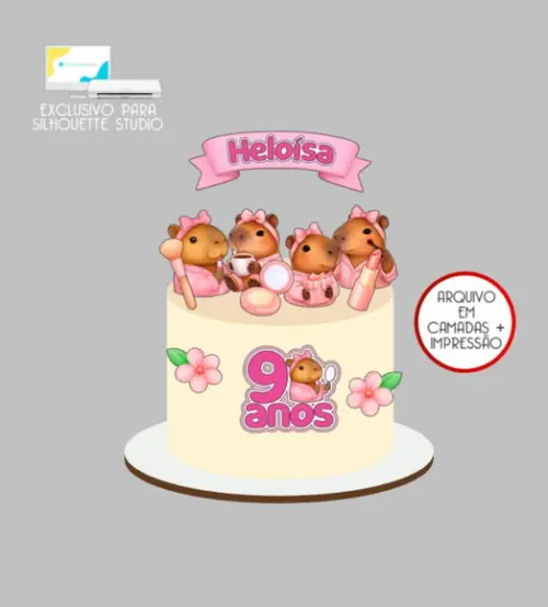 3791 - Arquivo Topo de Bolo Capivara Maquiagem