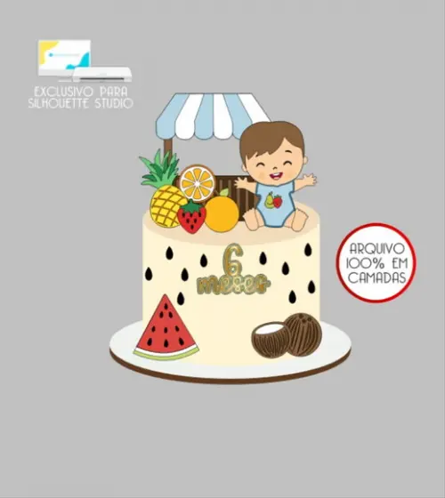 3793 - Arquivo Topo de Bolo Frutinhas Frutas Menino