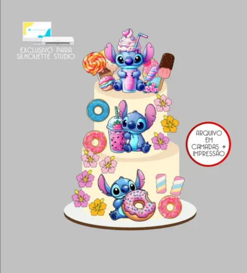 3799 - Arquivo Topo de Bolo Stitch Sorvetes Doces