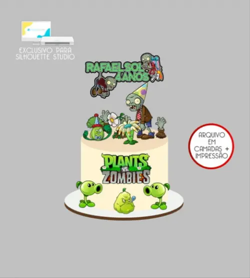 3806 - Arquivo Topo de Bolo Plants Vs Zombies