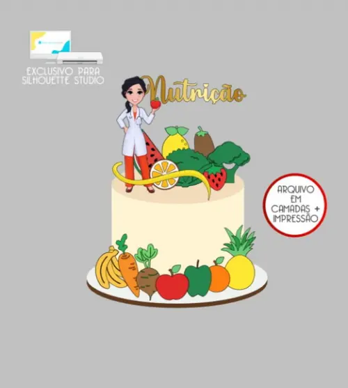 3830 - Arquivo Topo de Bolo Nutricionista Nutrição Frutas