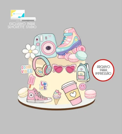 3834 - Arquivo Topo de Bolo Good Vibes Patins