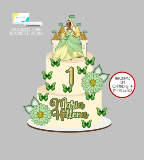 3831 - Arquivo Topo de Bolo Princesa Tiana