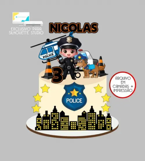 3835 - Arquivo Topo de Bolo Policial Polícia Menino