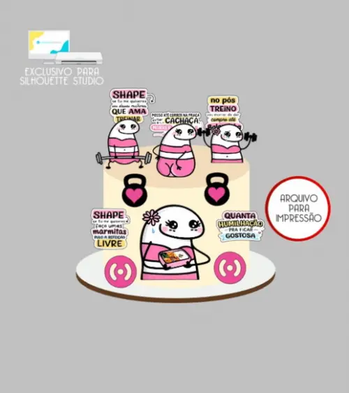 3853 - Arquivo Topo de Bolo Bento Flork Academia Mulher