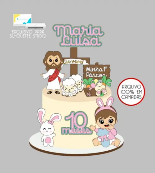 3868 - Arquivo Topo de Bolo Páscoa Cristã Menina Jesus