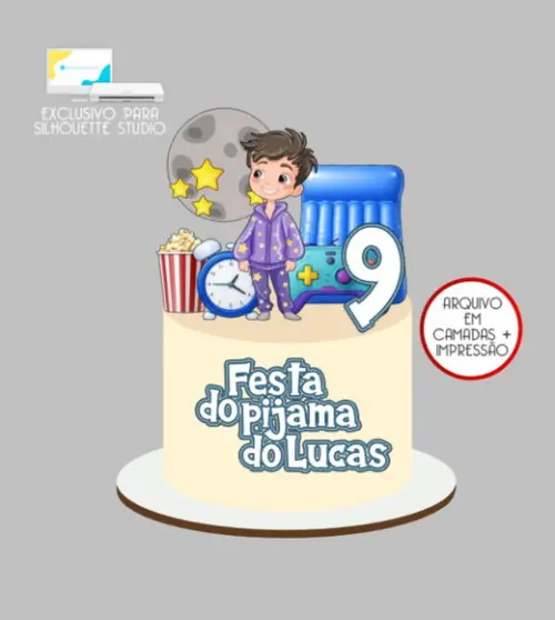 3874 - Arquivo Topo de Bolo Festa do Pijama Menino