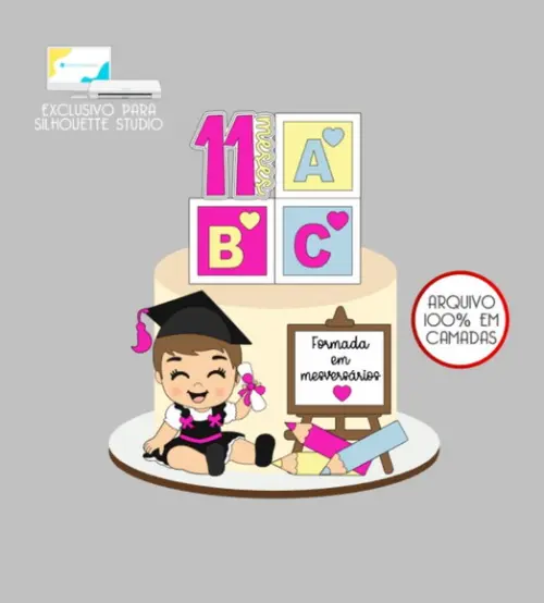 3875 - Arquivo Topo de Bolo Formatura Mesversario Menina