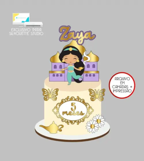 3883 - Arquivo Topo de Bolo Princesa Jasmine Baby