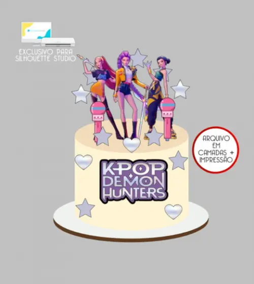 3880 - Arquivo Topo de Bolo Guerreiras do Kpop Demon Hunters