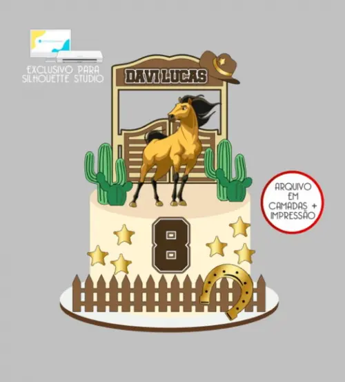 3885 - Arquivo Topo de Bolo Spirit o Corcel Indomável