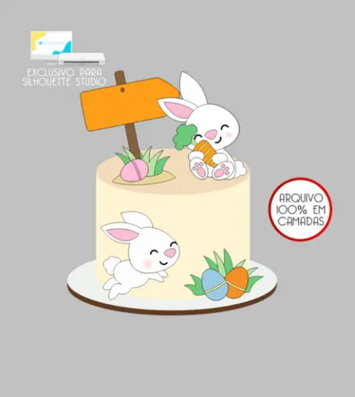 3902 - Arquivo Topo de Bolo Coelhos da Páscoa