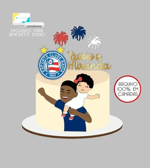 390 - Arquivo Topo de Bolo Futebol Bahia Pai e Filha
