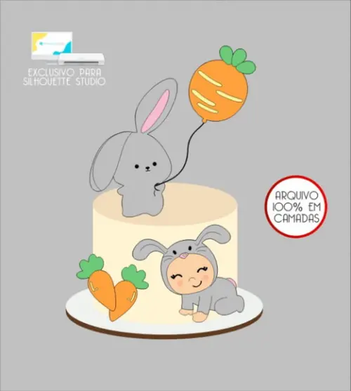 3903 - Arquivo Topo de Bolo Coelho da Páscoa Menina Baby