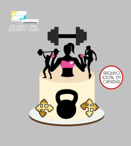 3899 - Arquivo Topo de Bolo Academia Fitness Mulher