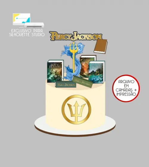 3934 - Arquivo Topo de Bolo Percy Jackson Livros 3d
