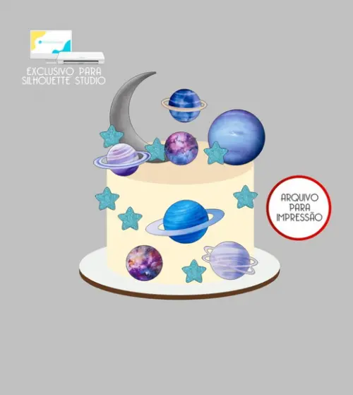 3932 - Arquivo Topo de Bolo Espaço Planetas e Estrelas
