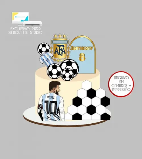394 - Arquivo Topo de Bolo Futebol Argentina Messi