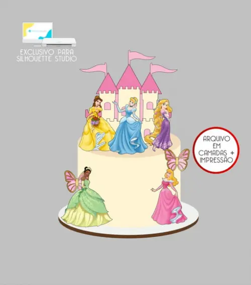 3946 - Arquivo Topo de Bolo Princesas Disney