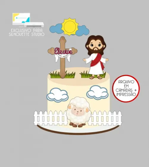 3963 - Arquivo Topo de Bolo Jesus Páscoa Cristã
