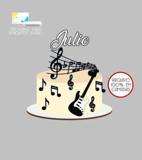 3966 - Arquivo Topo de Bolo Guitarra Rock And Roll