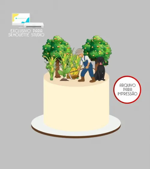 3988 - Arquivo Topo de Bolo Agricultor Animais Fazenda
