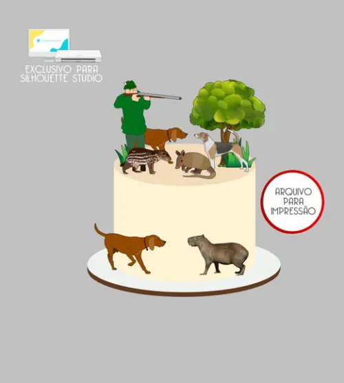 4002 - Arquivo Topo de Bolo Caçador Animais