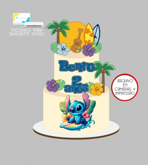 4015 - Arquivo Topo de Bolo Stitch Praia